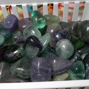 Fluorite Tumbled, Purples, blues and Greens. Rainbow Fluorite Tumbled. All Natural. No Dye.