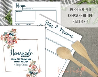 May include: A printable recipe binder kit with a watercolor floral design. The cover features the text "Homemade with Love" and "From the Thompson Family Kitchen, A Recipe Collection".