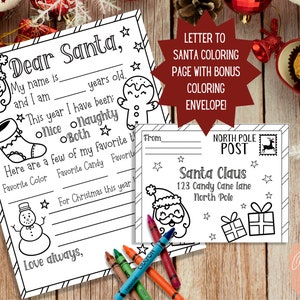 Página para colorear de Carta a Papá Noel para niños