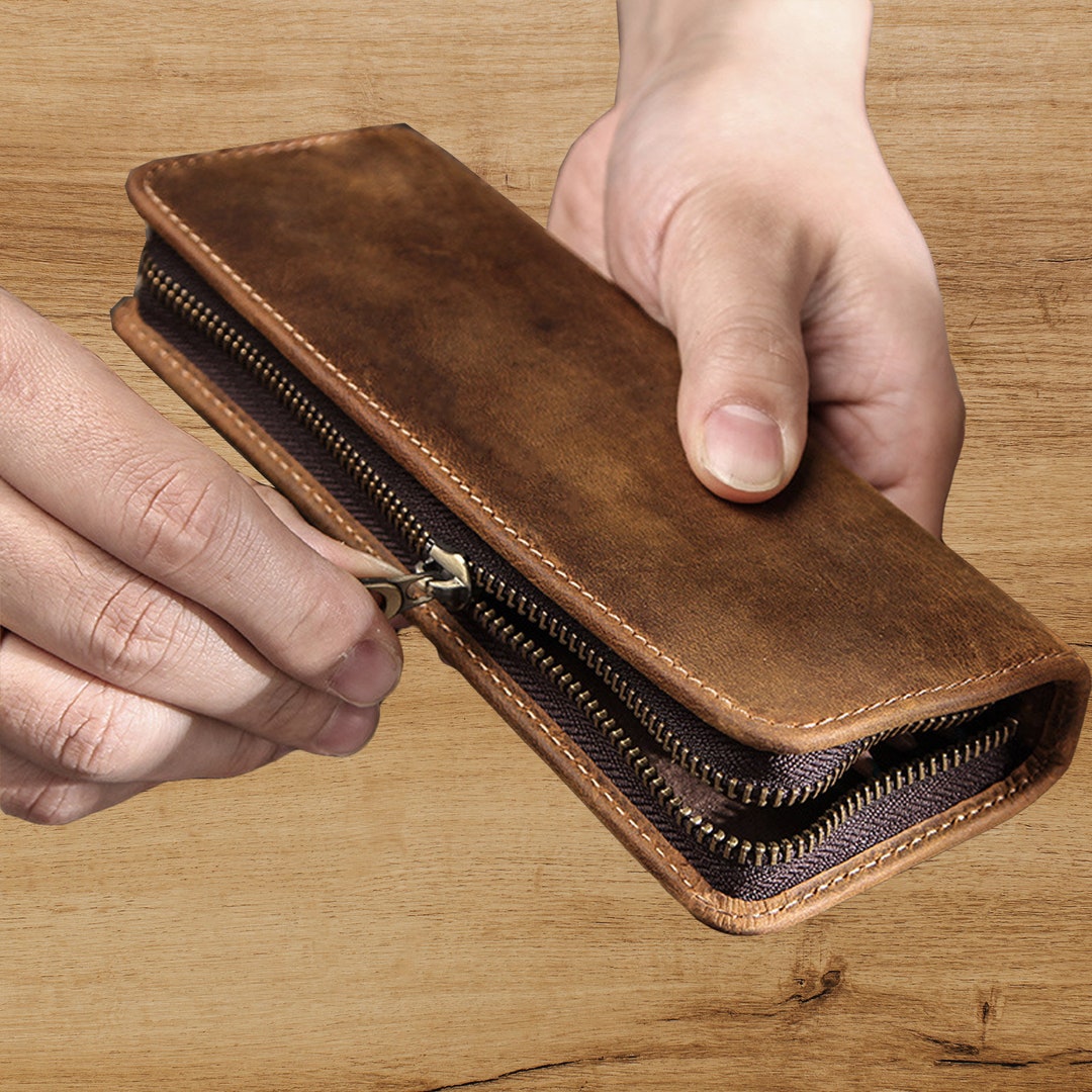 Leather Pencil Case, Pencil Roll Pouch, Leather Pen Sleeve, Travel