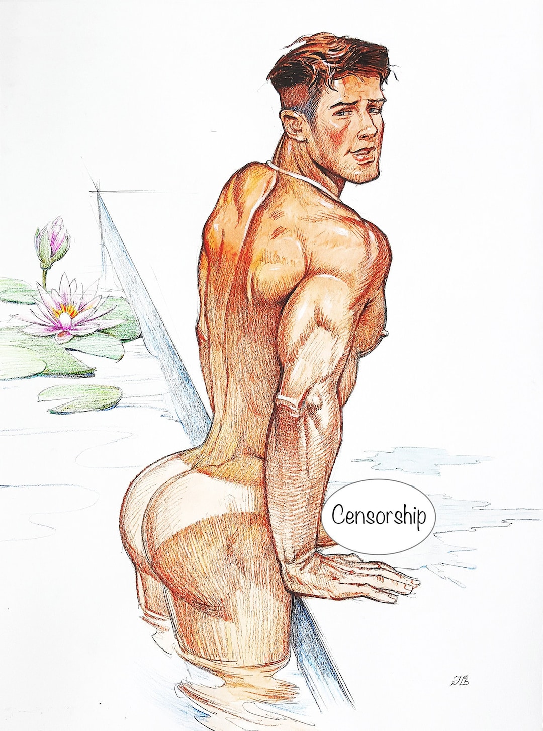 Original Painting Erotica Gay Art Painting nymphea 24 * 19 in Color  Pencils, Watercolor, Ivan Bubentcov - Etsy