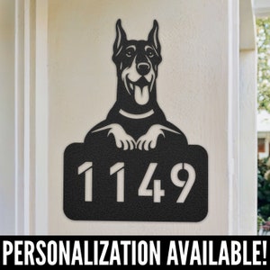 Personalized Doberman Address Sign, Custom House Number Plaque, Outdoor Mailbox Sign, Dog Themed Address Sign