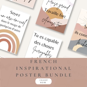 PRINTABLE FRENCH Wall Art | Boho FRENCH Classroom Inspiration Poster Pack |  Elementary School | Teacher Printable | Inspirational