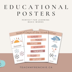 Carteles educativos IMPRIMIBLES / Para aula, preescolar, guardería o hogar / Decoración Montessori / Boho, Decoración neutral para niños