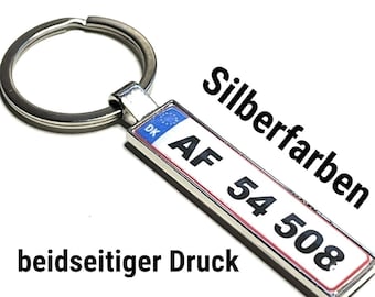 Denmark Danmark (variant 1) Keychain Silver Desired text License plate License plate License plate