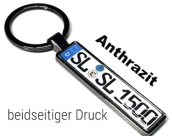Schlüsselanhänger Anthrazit Autokennzeichen mit Wunschtext Nummernschild