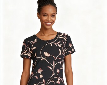 Vestido largo vintage de crepé, corte A, con mangas cortas y pinzas en el busto, único en su tipo