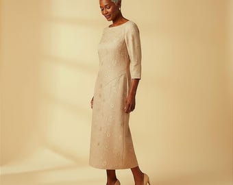 Vestido vintage único en Jacquard en dorado metalizado