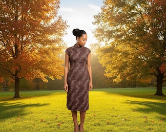 Vestido Qipao vintage único en su tipo en gamuza lavable marrón chocolate