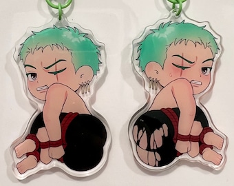 Green Haired Swordsman Anime Character BUTT Variant Unofficial Fan Art Keychain