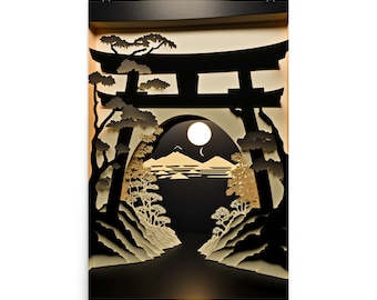 Japanisches Torii Tor Schrein Poster, Wandkunst Shinto-Tor, Schrein, 3D-Ausschnitt