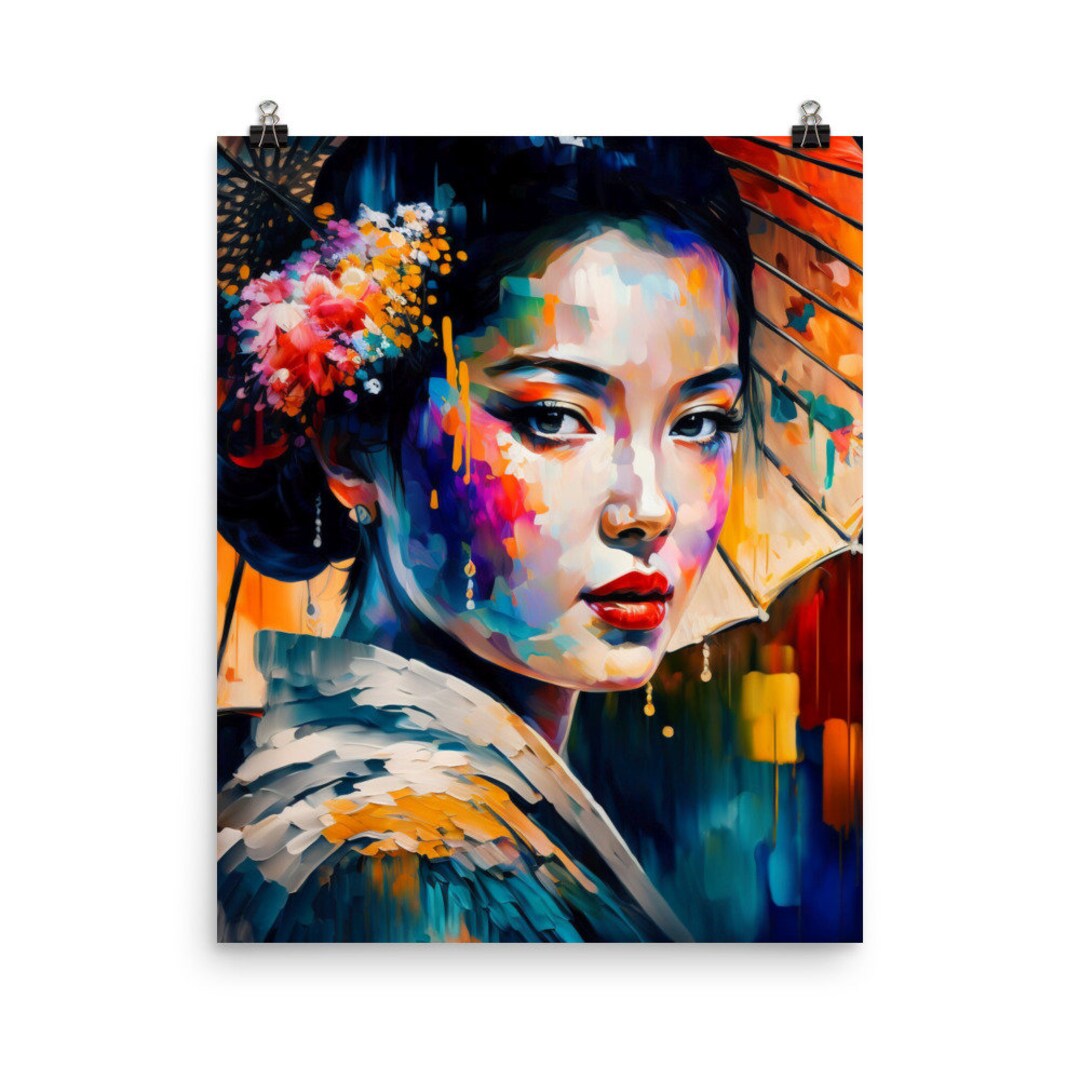 Japanese Geisha Poster, Colorful, Japanese Wall Art Etsy