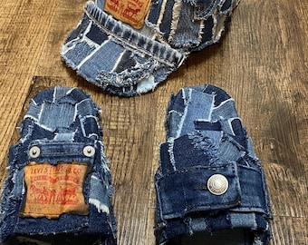 Custom Denim Kids /Youth Slides Size: 1/2