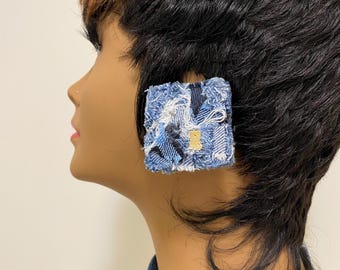 Patchwork Denim Square Clip On Earrings
