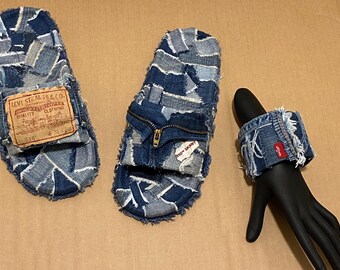 Custom Denim Slides Women’s Size: 7-7 1/2