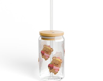 Kawaii Bear Sipper Glass, Cute Drink Container, Perfect Gift for Kids, Summer Parties, Tea or Coffee Lovers, Adorable Beverage Jar