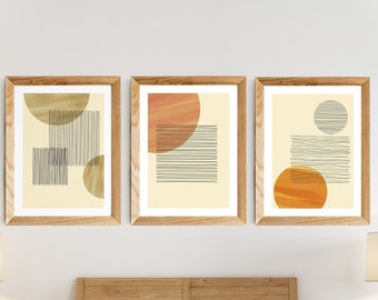 Modern Abstract Beige and Orange 3-Piece Digital Poster Set