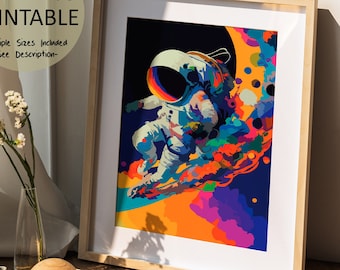 Digital Print of a Stunning Astronaut Drawing, Colorful, Modern Minimalist, PRINT TABLES, Futuristic Art, Home Decor, Digital DOWNLOAD