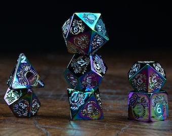 Metal Dice / Faerie of the Enchanted / DnD Dice Metal / DnD Dice Box / Rainbow Iridescence