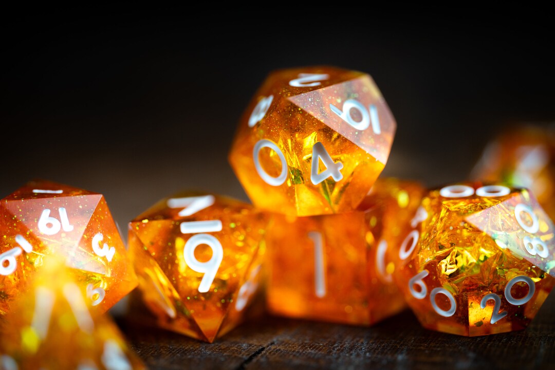Dnd Dice / Sharp Edge Dice Set for Dnd/ Celestial Ember / Polyhedral
