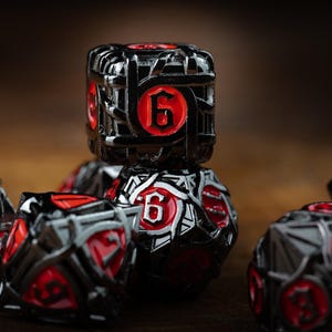 Metal Dice / Dark Ember / DnD Dice Metal / Black and Red Luminance / dnd metal dice set / Black and Red dnd dice / Blue dnd dice