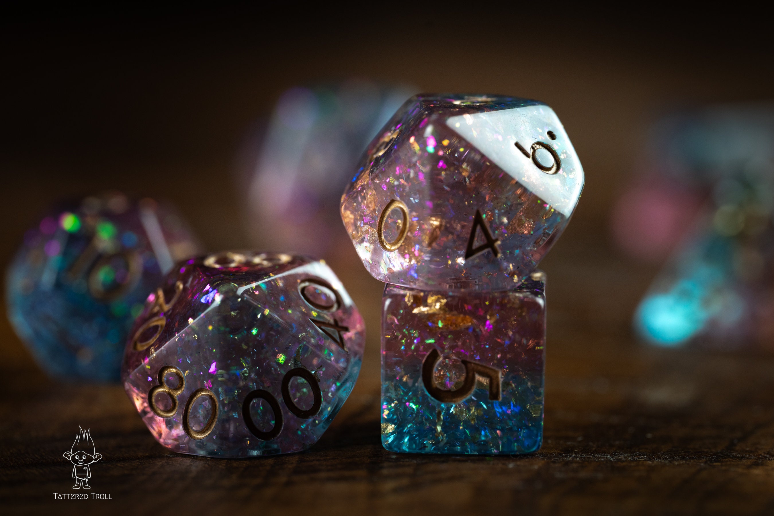 Space Dice / dnd dice - Stardust Sorbet / dnd Resin Dice Set / Glitter Dice Set / Polyhedral dice set / Blue Dice purple