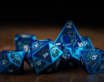 Metal Dice / Ice Storm / DnD Dice Metal / Blue Luminance