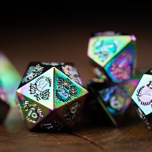 Metal Dice / Faerie of the Enchanted / DnD Dice Metal / DnD Dice Box / Rainbow Iridescence