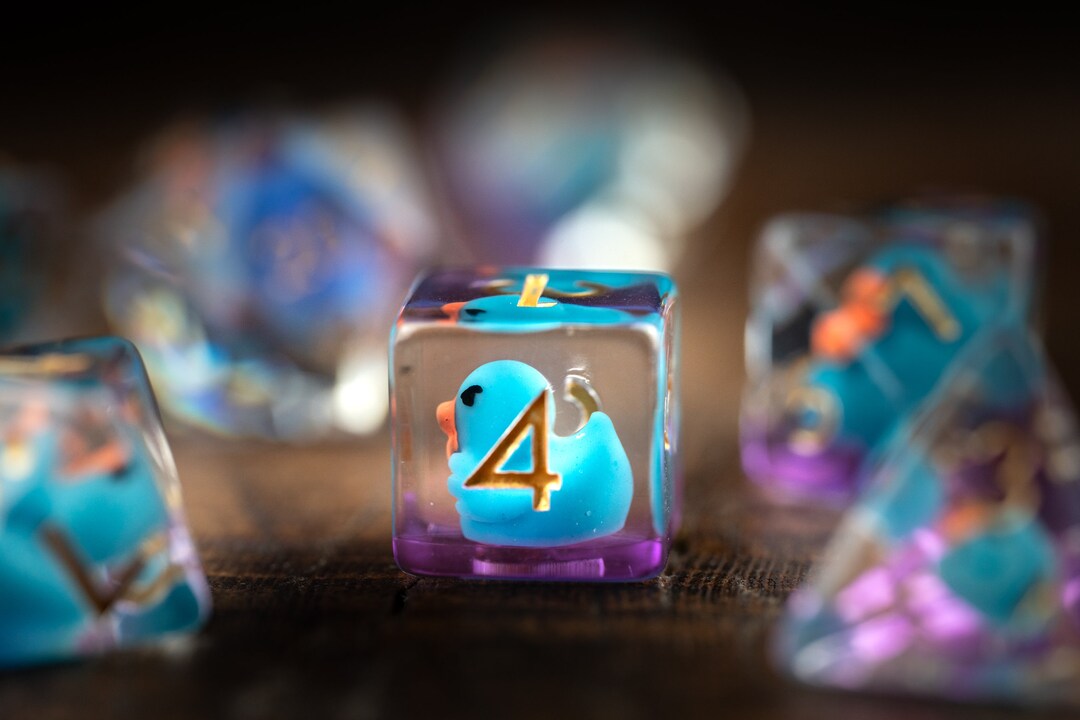 Duck Dice / Azure Feathertails / Dnd Duck Dice / Blue Dnd Dice / Rubber