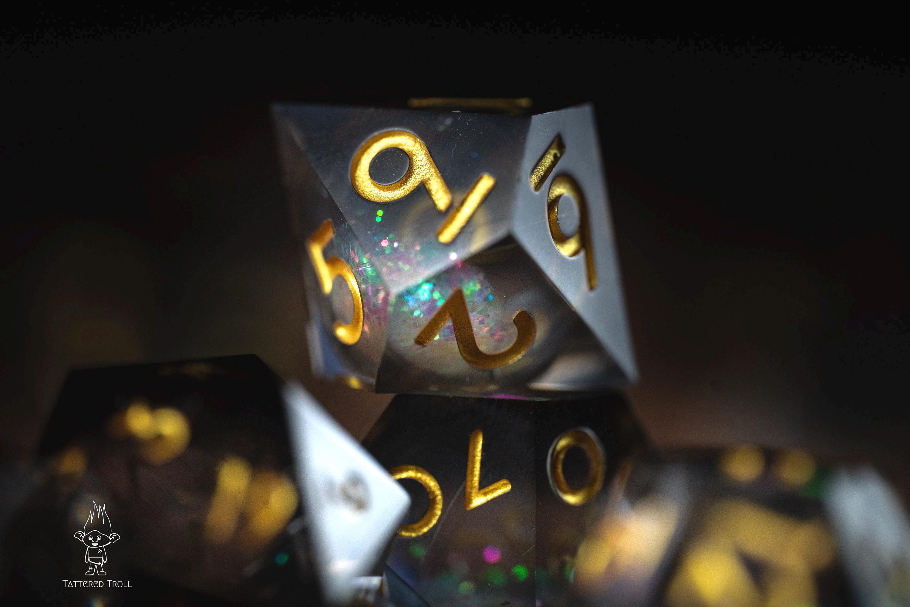 Liquid Core Dice for dnd / Sharp Edge Dice / Polyhedral Dice / Space Dice / Glitter dnd Dice set / Dark Matter Liquid Core / Black Dice