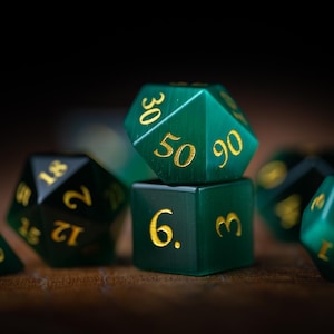Dnd Dice Set / Gemstone Dice / Polyhedral Dice / Rock Dice / Green Dice / The Emerald Sentinel