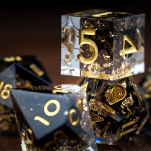 Polyhedral Dice Set for DnD Dice Set for TTRPG Space Dice Glitter Dice Set DnD Gifts Resin Dice Sharp Edge Dice Galaxy Dice Black and Gold