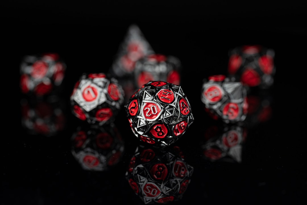 Metal Dice / Dark Ember / Dnd Dice Metal / Black and Red Luminance