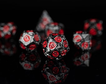 Metal Dice / Dark Ember / DnD Dice Metal / Black and Red Luminance / dnd metal dice set / Black and Red dnd dice / Blue dnd dice