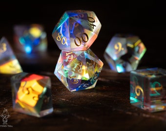 Gemstone dice set/ Opal Nova -  dnd glass Dice Set / Dnd dice set glass  / Space dnd dice