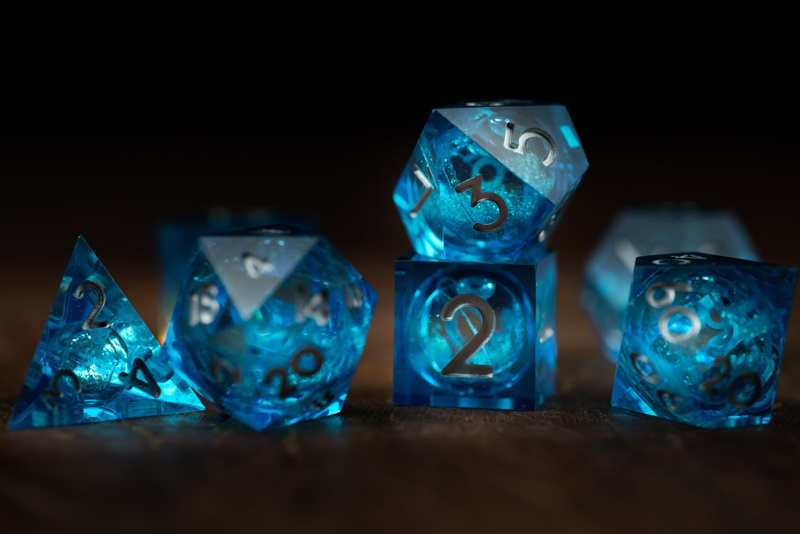 Liquid Core Dice for dnd / Sharp Edge Dice / Polyhedral Dice / Space Dice / Glitter dnd Dice set / Sapphire Storm / Blue Dice