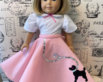 18” Doll Costume - Pink Poodle Skirt with White Shirt - Halloween Costume