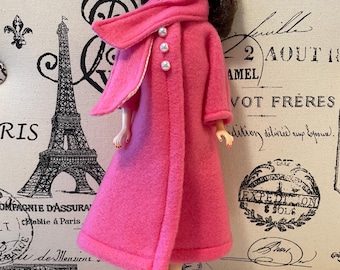 11.5 inch Pink Fleece Doll Coat with Attached Scarf - Vintage Style
