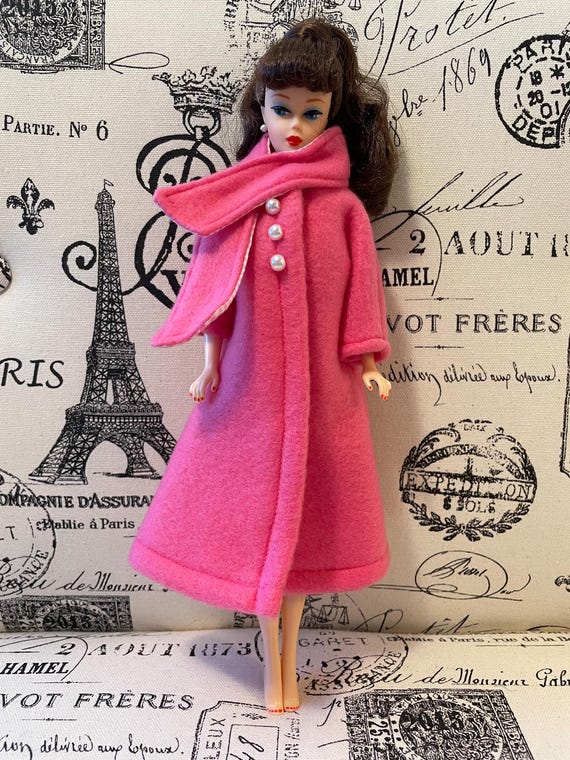 11.5 inch Pink Fleece Doll Coat with Attached Scarf - Vintage Style