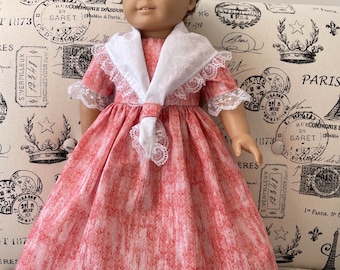 Vestido para muñeca de 45 cm: vestido rosa primaveral, chal blanco, estilo colonial
