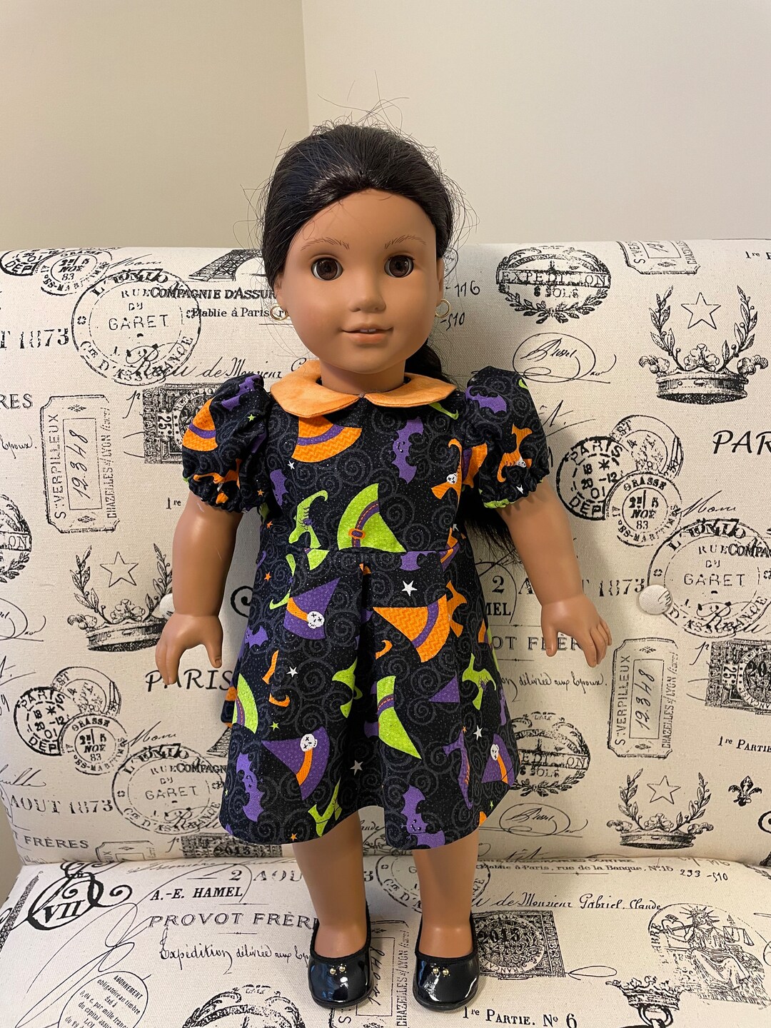 18 Doll Dress Black Print Halloween Sparkle Doll Dress Etsy