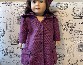 18” Doll Coat and Hat - Pink and Black Lined Coat and Hat set