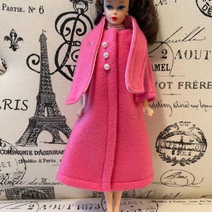 11.5 inch Pink Fleece Doll Coat with Attached Scarf - Vintage Style image 2