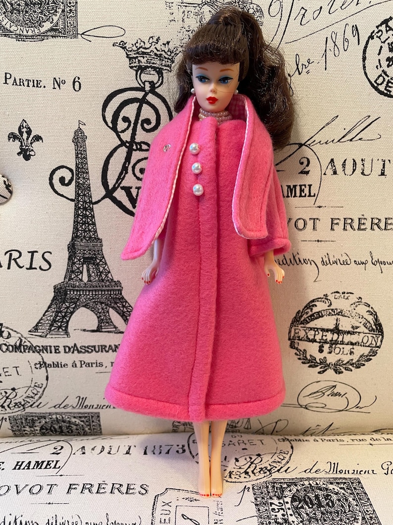 11.5 inch Pink Fleece Doll Coat with Attached Scarf - Vintage Style image 2