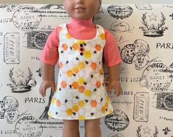 18” Doll Jumper - Summer Honeycomb Bee Jumper with Matching Shirt