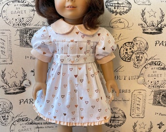 18” Doll Dress - White Pleated Dress With Hearts, Belt Around Waist