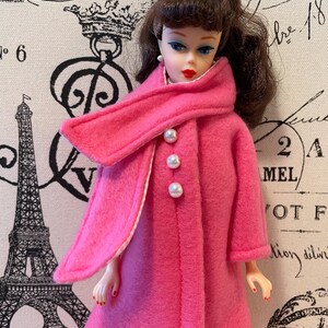 11.5 inch Pink Fleece Doll Coat with Attached Scarf - Vintage Style image 3