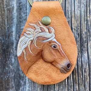 Unique Leather Horse Keychain | Hand Tooled Horse Art | Horse Lover Gift | Cowgirl Accessory