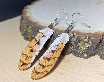 Barn Owl Leather Feather Earrings, Boho Jewelry, Gift for Bird Lover