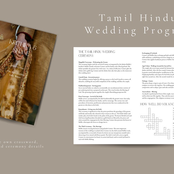 Modern Tamil Hindu Wedding Program | Instant Download